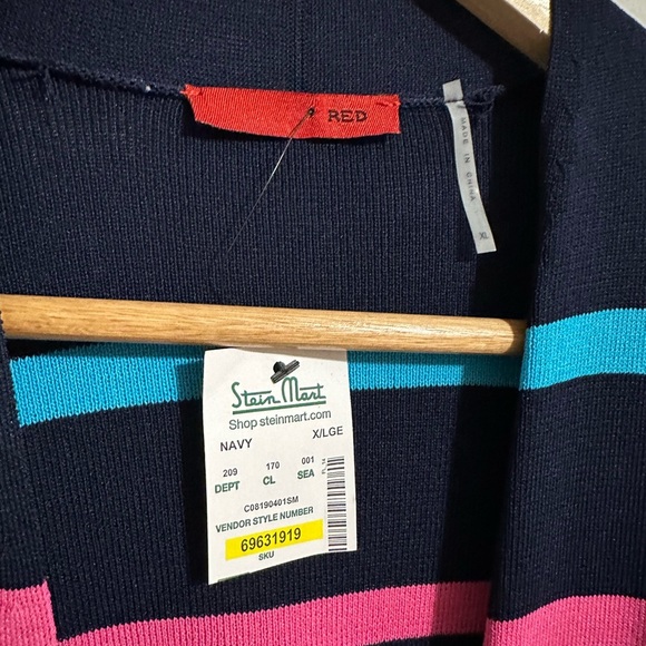 Red Women's Striped Rainbow Open Front Cardigan Multicolor Size XL Career Church - Picture 7 of 9